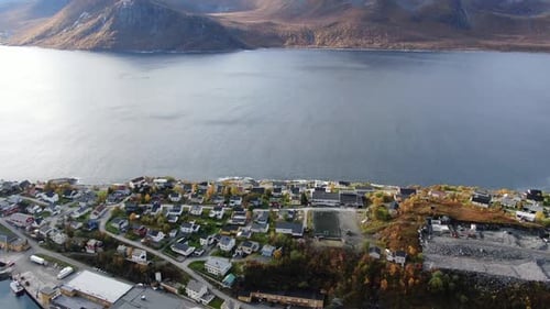 Aerial view of lofoten islands and village, Norway.