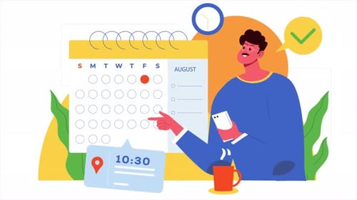 Flat Design Character Animates Calendar Scheduling Events