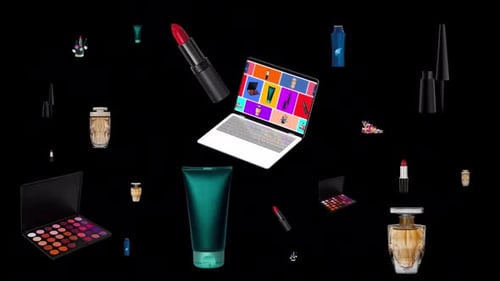 Moving animation of cosmetic products. Transparent background and loop video.