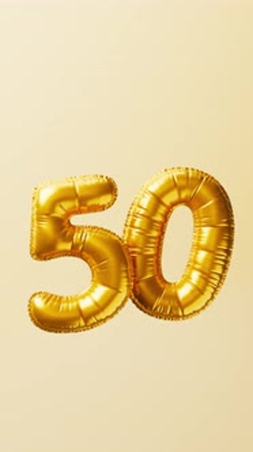 Golden Balloons Number 50 Rise and Float Animation Anniversary Concept 3d Render