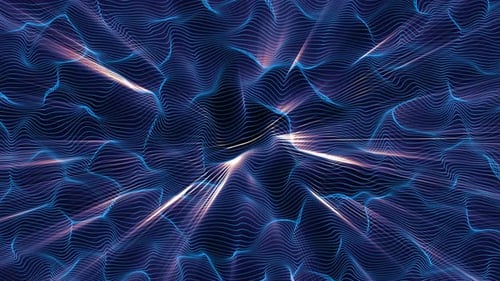 abstract glowing geometric arrow dots wave lines particles motion background