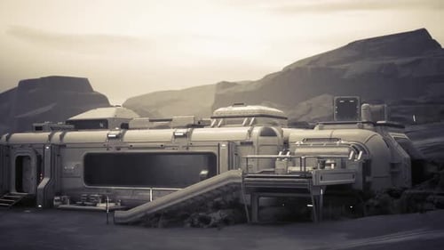 Colonist Base Established on a Distant Planet Surrounded By Rocky Terrain