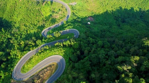 Aerial view over the winding mountain road
