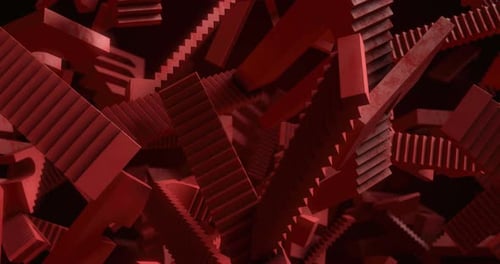 Abstract Red Tumbling Stairs and Arches Motion Background