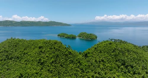 Drone View of Tropical Island in Open Sea Surface Philippines