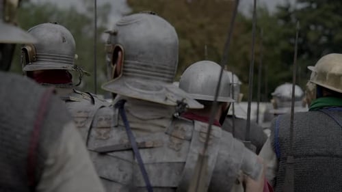 Group of Epic Armies Troop of Historical Gladiators in Uniform Going to War