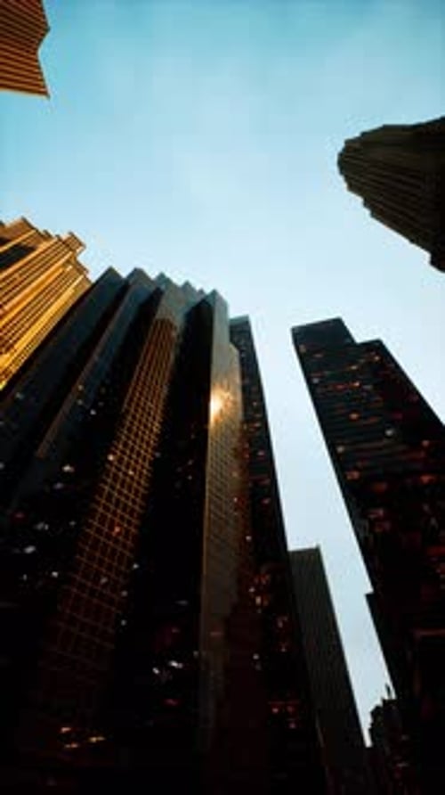 Vertical Format of Looking Directly Up at the Skyline of the Financial District