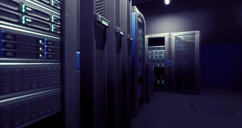 Modern Data Center Server Rack Lights Blinking Animation