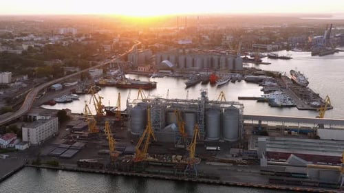 Aerial Drone View of Cityscape of Sea Port Infrastructure