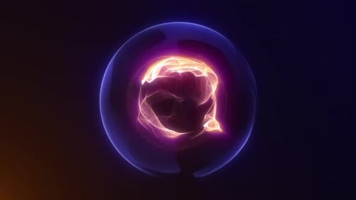 Glowing rotating particle neon plasma sphere in the Universe. Virtual assistant animation
