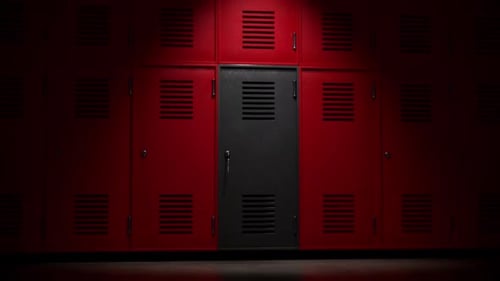 Striking Black Locker In Red Room