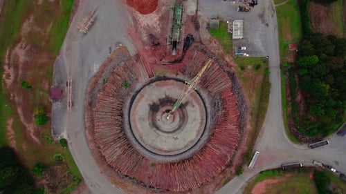 Aerial view of chip mill with huge shredder machine for recycling wood waste and sawdust. Brent, Ala