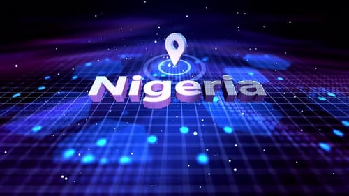 Futuristic Digital Grid Reveals Nigeria Location Pin