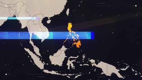 Digital World Map Philippines Highlight with Glitch Effect