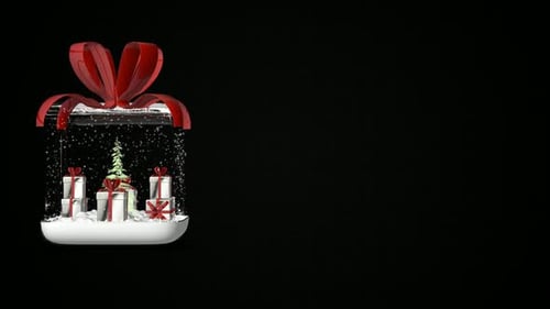 Animated Christmas Snow Globe Gift Box with Falling Snow and Presents
