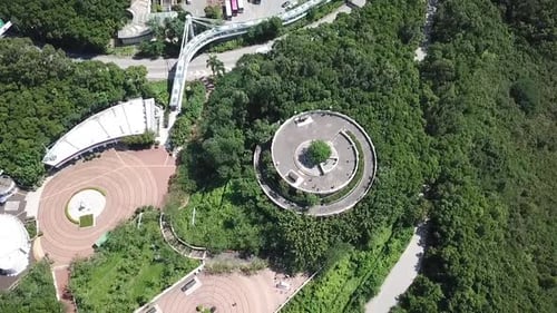 Aerial shot, track on Look out next to Ting Kau Bridge, bird eye view angle.