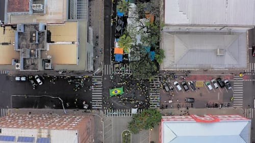 Drone view of protests by the supporters of the Brazilian ex president Jair Bolsonaro in front of th