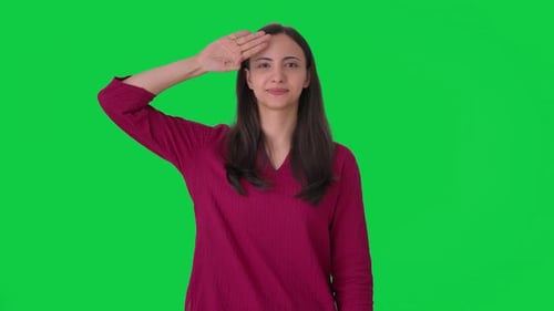 Stolze Inderin grüßt am Tag der Republik Green Screen