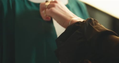 Woman Buttons Stylish Teal Blazer for Fashion Shoot