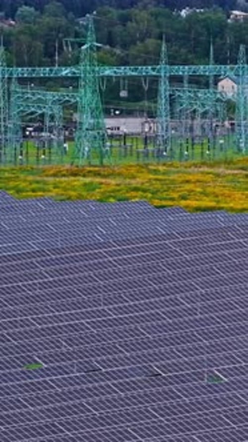 Vertical Aerial of Solar Grid Infrastructure Over Farmland