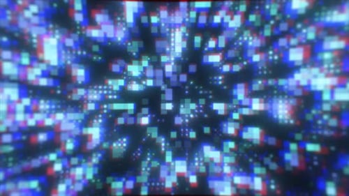 Abstrakter blauer futuristischer Hightech-Energiepartikel, Punkte und Quadrate, leuchtender Hintergrund