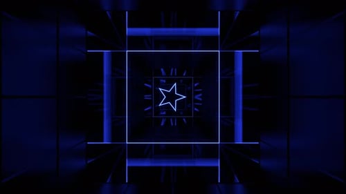 Blue And Red Square Rotating Tunnel With Star Strobe Light Background Vj Loop In 4K