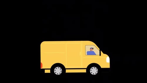 Delivery Service With Yellow Truck Alpha Channel