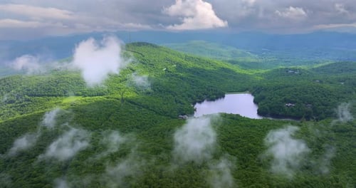 Grandfather Lake in North Carolina Appalachian Mountains in Summer Rain Season Summertime Landscape