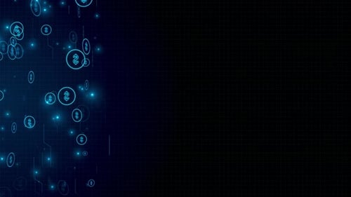 FinTech Frontier Dollar Business, Technologie d'entreprise, particules, boucle d'arrière-plan numérique