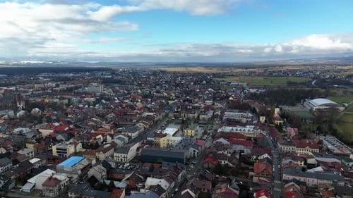 Aerial view of the city of Nowy Targ in Poland