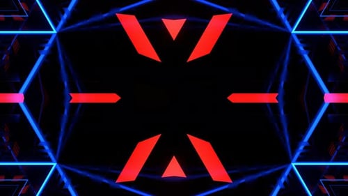 Blue And Red Kaleidoscope Abstract Neon Striped Geometric Pattern Background Vj Loop In 4K
