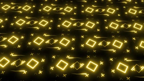 Glowing Digital Geometric Shapes Moving, Abstract Colorful Geometric Shapes. High Tech Futuristic