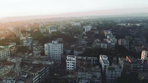 City Buildings Sunrise Aerial View Drone Footage