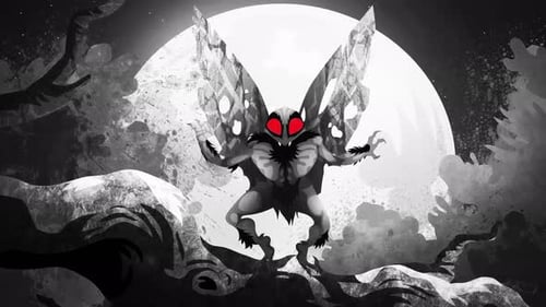 Animated Moth Creature with Glowing Red Eyes on a Spooky Night