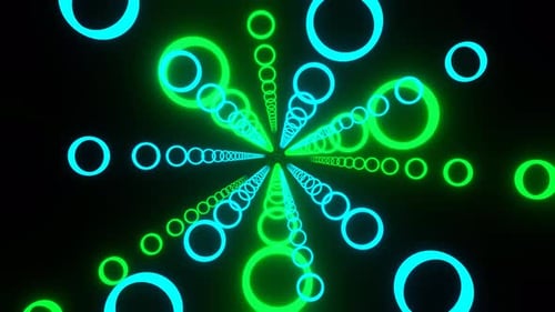 Cyan And Green Infinite Abstraction With Neon Rings Background Vj Loop In 4K