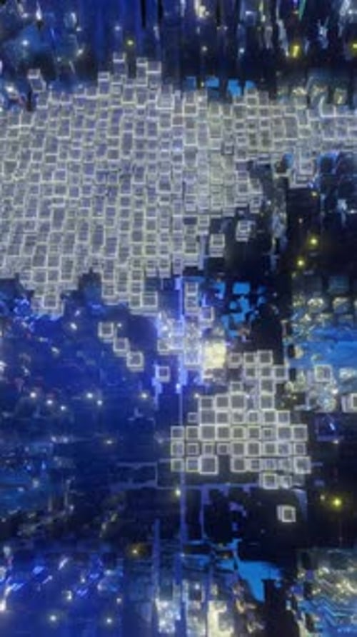 Digital World Map Forming with Glowing Cubes Animation