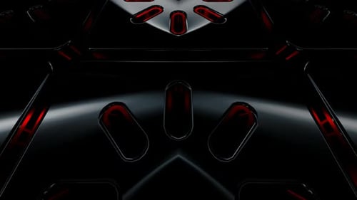 Futuristic Dark Geometric Tunnel Loop with Red Glowing Lights