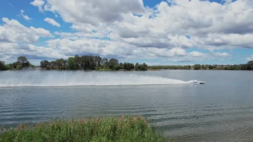 Speedboat Racing On Clarence River In Grafton, New South Wales, Australia. pan tracking shot