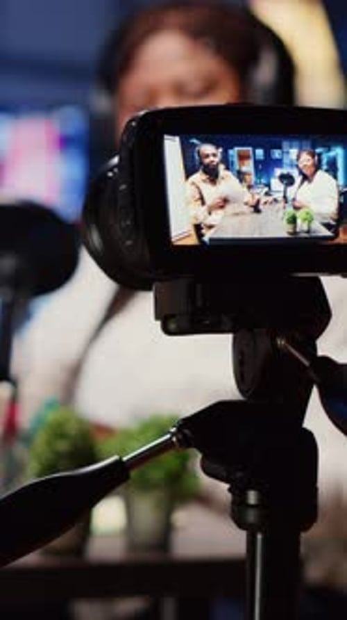 Filming Two Adults in Studio for Podcast