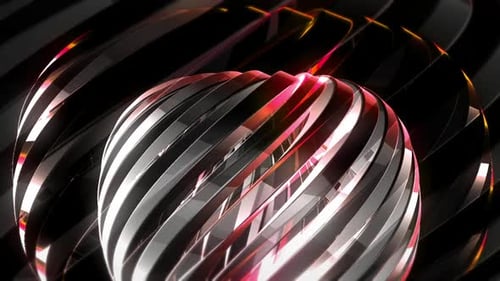 Abstract Glossy Sphere with Reflective Rotating Rings Loop