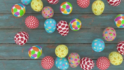 Colorful Decorated Easter Eggs Creating Frame Border on Rustic