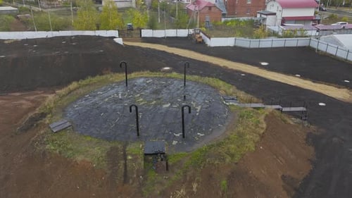 Ventilation Pipes and Service Ground on Hill Aerial View