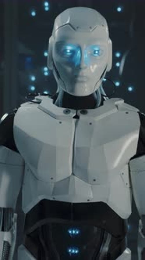 Cybernetic Automated Smart Intelligent Robot Worker in Hightech Computer Office Server Room Server