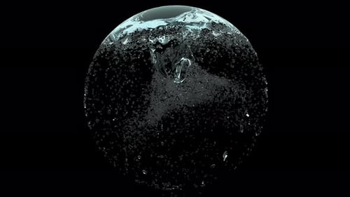 Dynamic Clear Water Sphere with Splashes and Bubbles