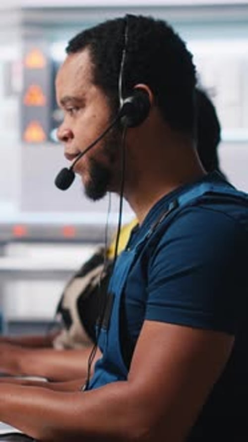 Vertical Video Call Center Technician Handling Maintenance Inquiries in Solar Factory