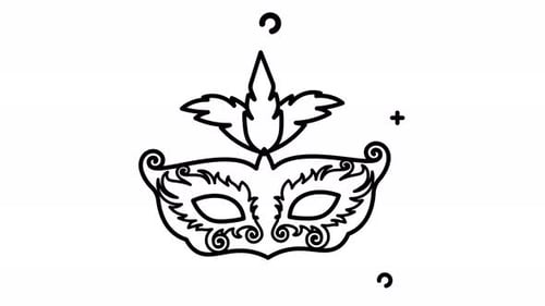 Purim mask line art animated icon. Motion graphic animation happy new year themed