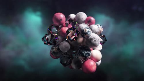 Animated Space Cluster with Planets, Moons, Diamonds, and Astronaut