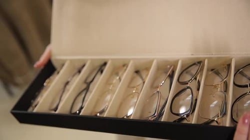 Eyeglasses in a Variety of Frames in a Case