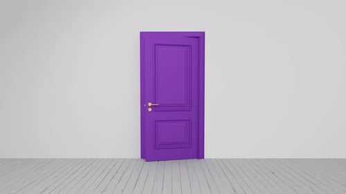 Purple door opening with green screen background