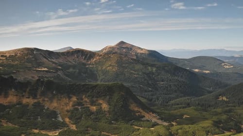 Aerial Green Mountain Ridges Fir Forets on Hills Tops Nobody Nature Landscape Greenery Rocks
